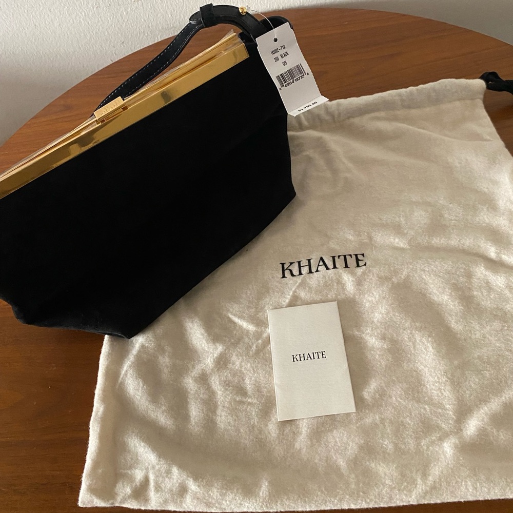 Khaite Aimee Envelope Clutch in black suede